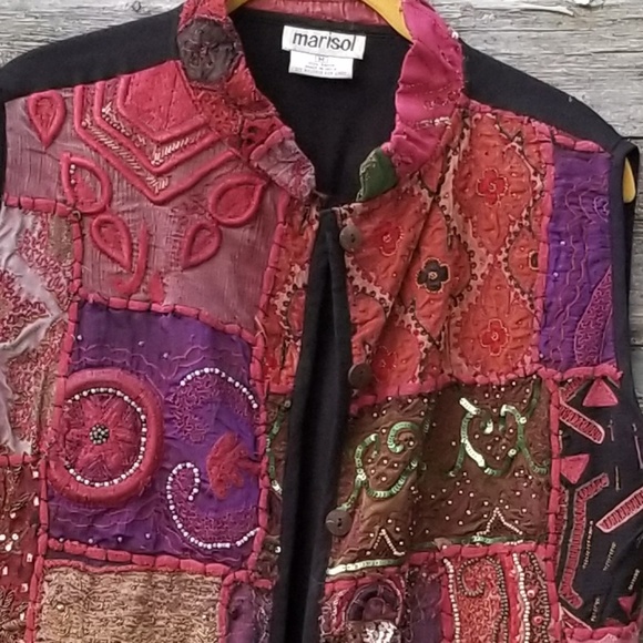 Boho Embroidered Vest Jacket Textile Art - Picture 3 of 7